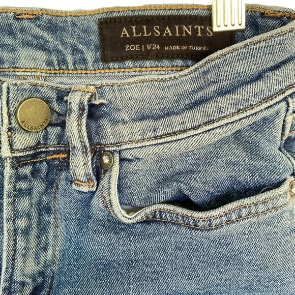 All Saints Zoe Cropped Bootcut Jeans in Light Indigo Blue - Picture 7 of 9